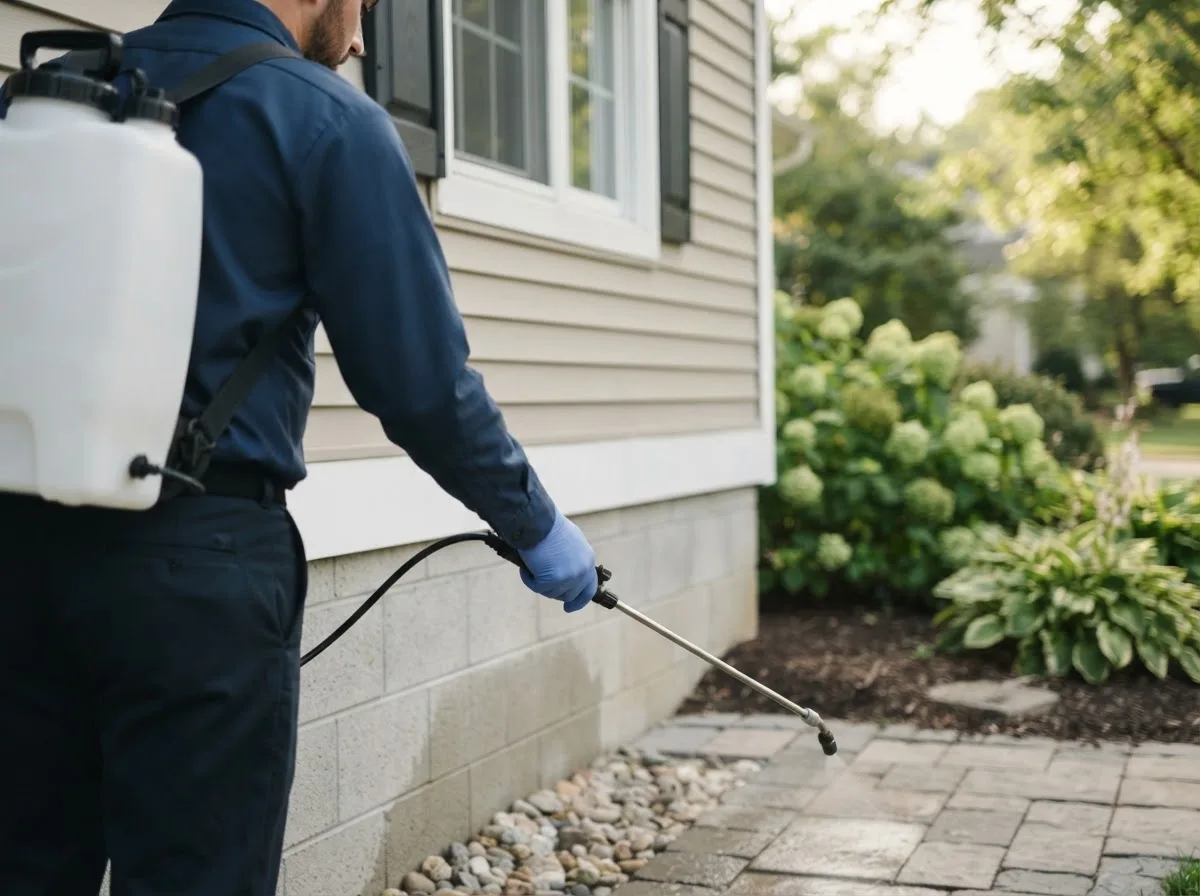 Pest control technician inspecting a home in Nazareth, TX